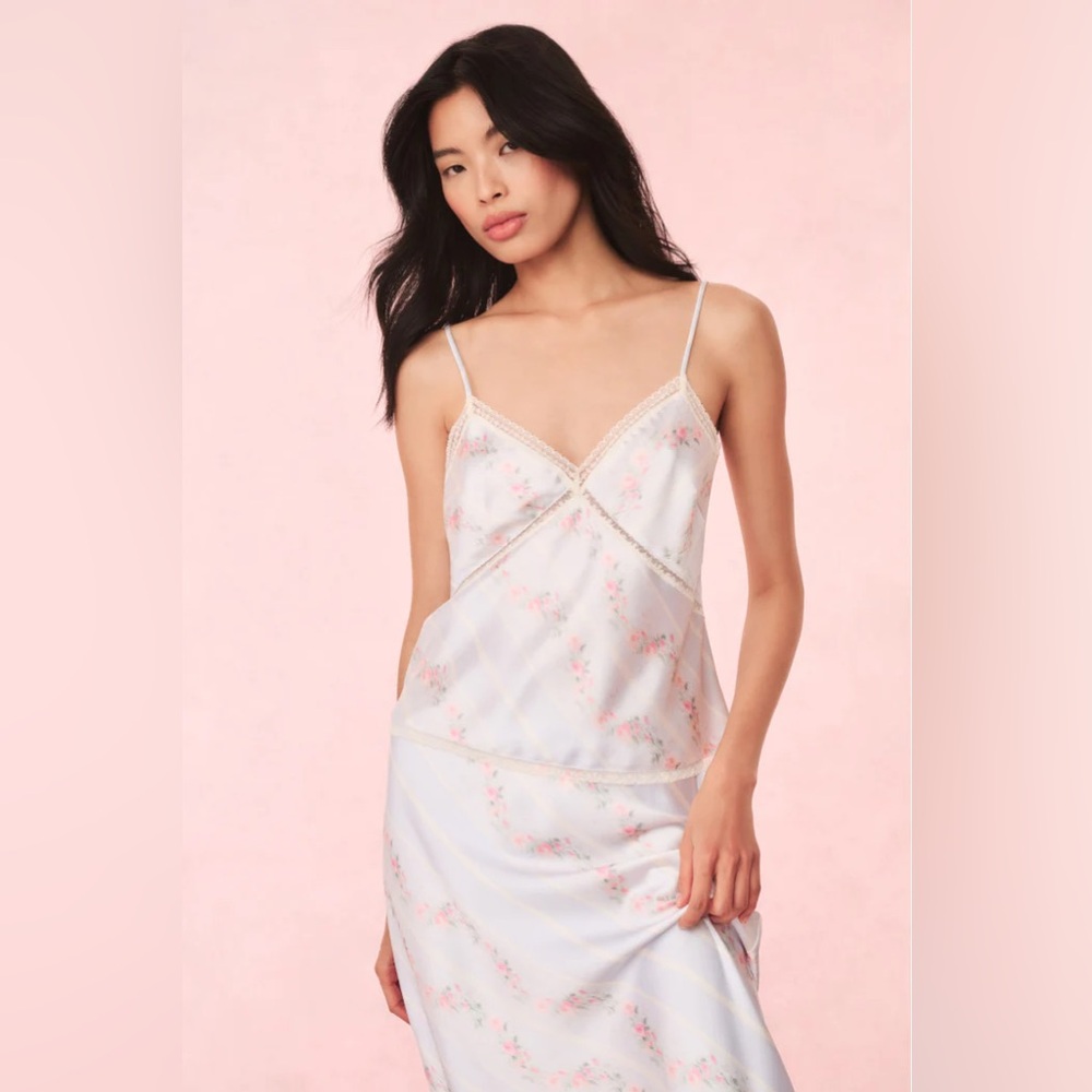 Loveshack Fancy Satin Floral Top and Skirt set